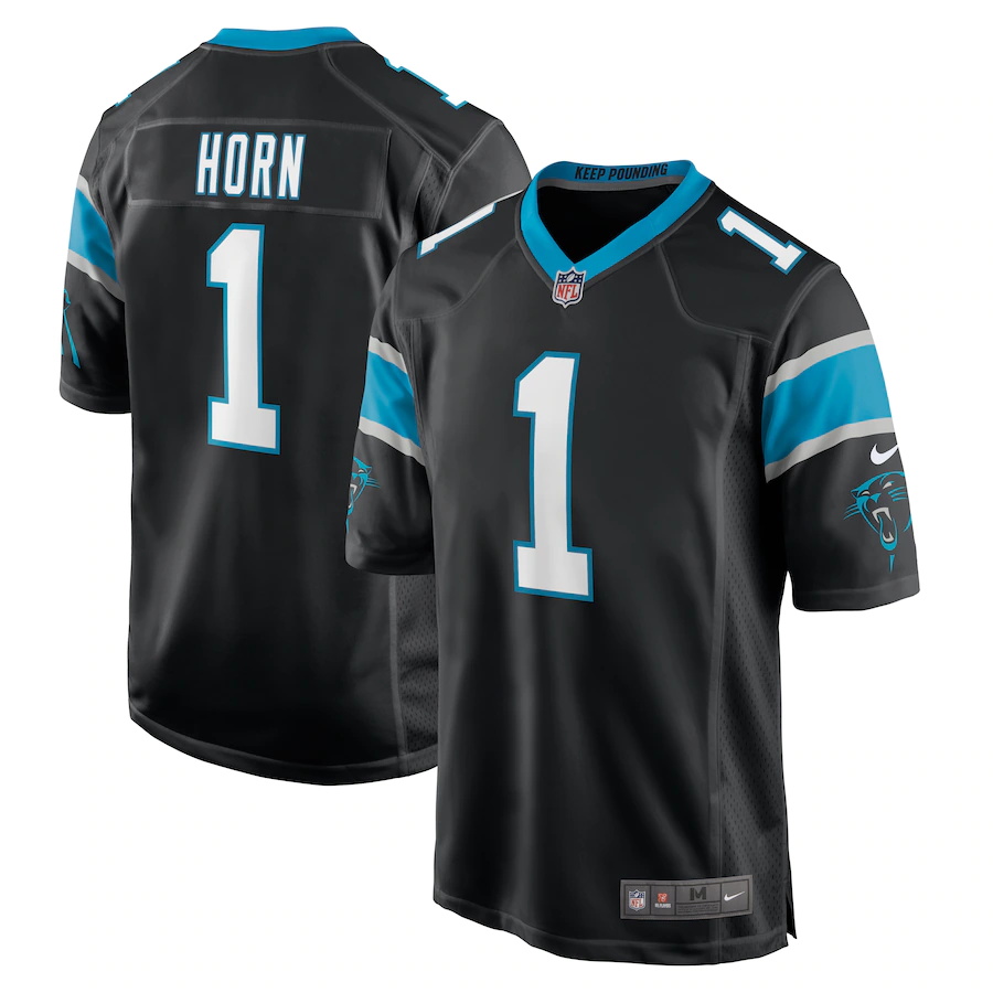 Mens Carolina Panthers #1 Jaycee Horn Nike Black 2021 NFL Draft First Round Pick Game Jersey